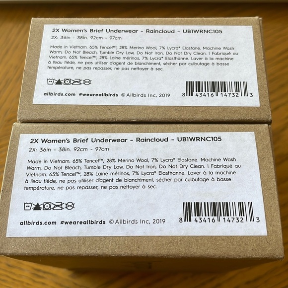 Allbirds Women’s Trino Brief Underwear Raincloud Size 2X (Two Pack) - Picture 2 of 3